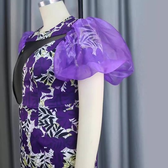 Damen Kleid mit floralem Muster und voluminösen Chiffonärmeln R&B