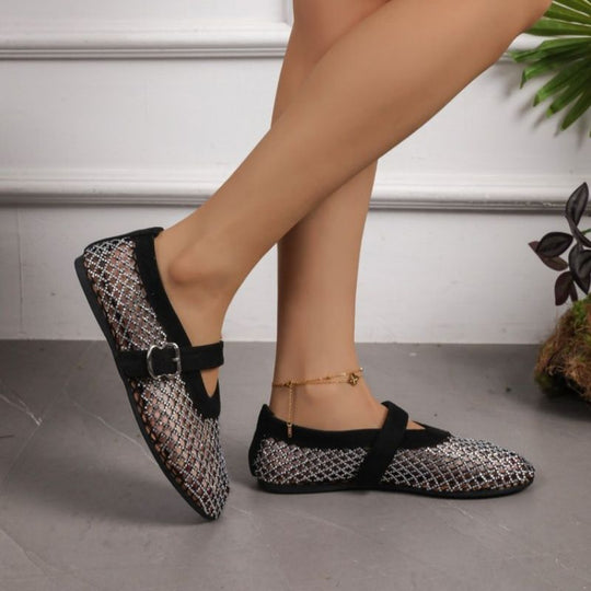 Damen Netz-Ballerinas mit dekorativem Riemen R&B