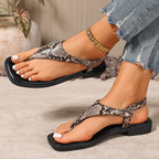 Damen Zehentrenner-Sandalen mit modischem Schlangenleder-Design R&B