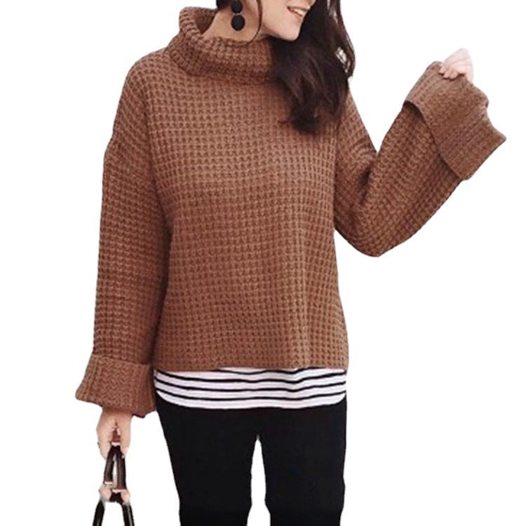 Damen Oversized Strickpullover mit hohem Kragen und strukturiertem Gewebe R&B
