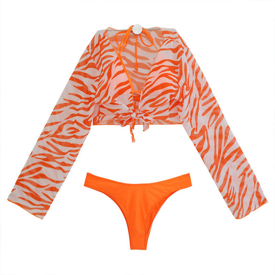 Damen Bikiniset mit schickem transparentem Wickeloberteil und hohem Hosenbund R&B