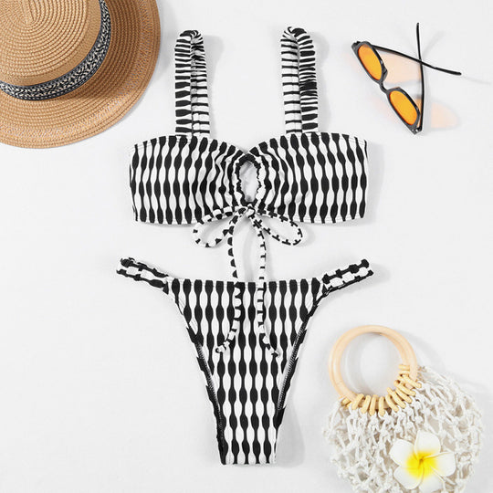 Damen Triangel-Bikini mit modischem Wickel-Design und verstellbaren Trägern R&B