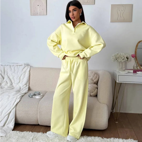 Damen bequemer Polopullover und entspannte Hose Set R&B