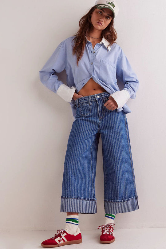 Damen Weite Jeans mit modischer Streifenbordüre