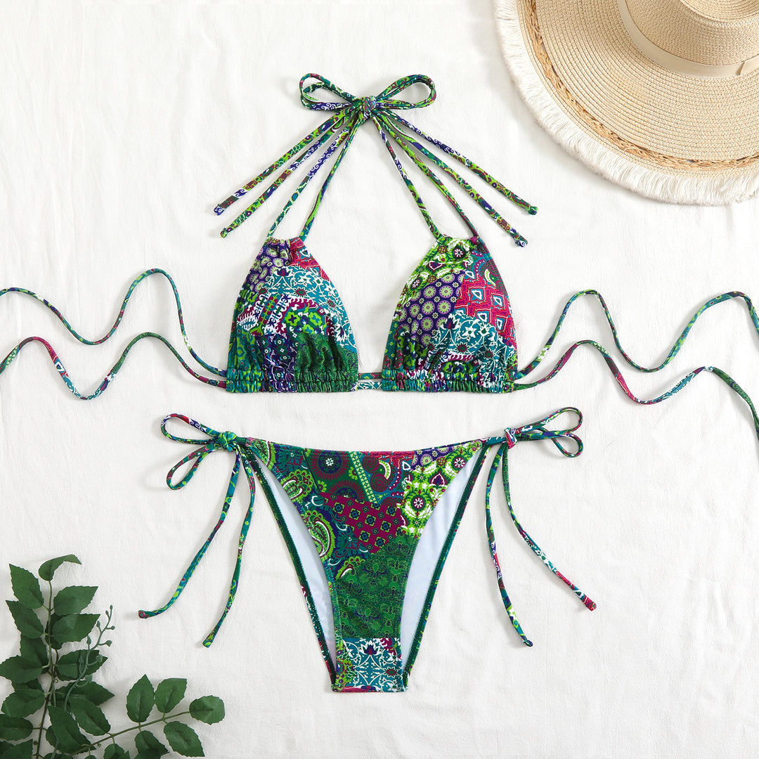 Damen Bikini-Set mit verspieltem Bindeband und buntem Muster R&B