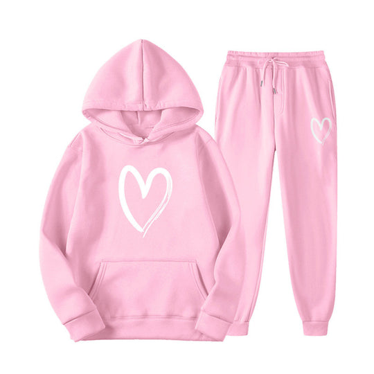 Damen Sweatsuit mit Kängurutasche und herzförmigem Print R&B