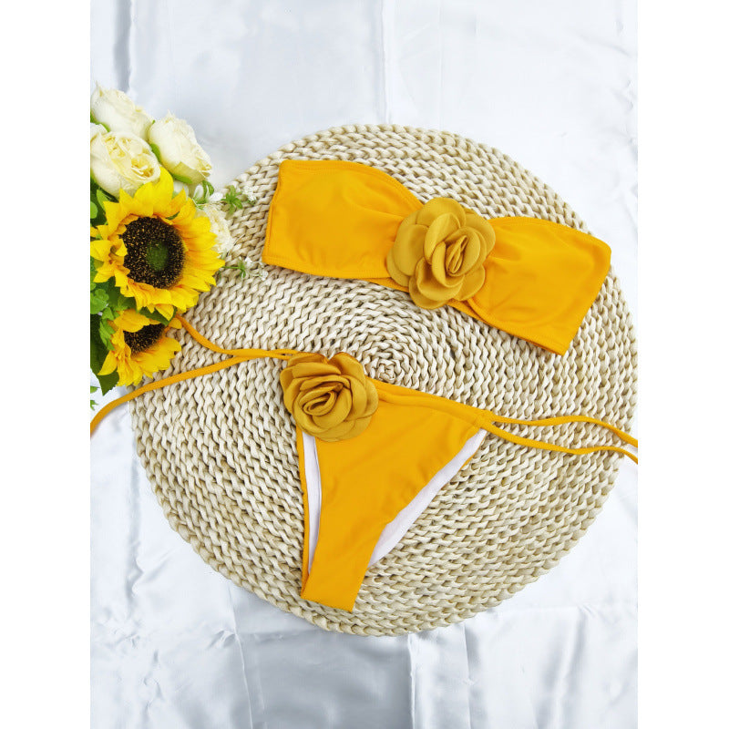 Damen Bandeau-Bikini mit floralem Akzent und verstellbaren Trägern R&B