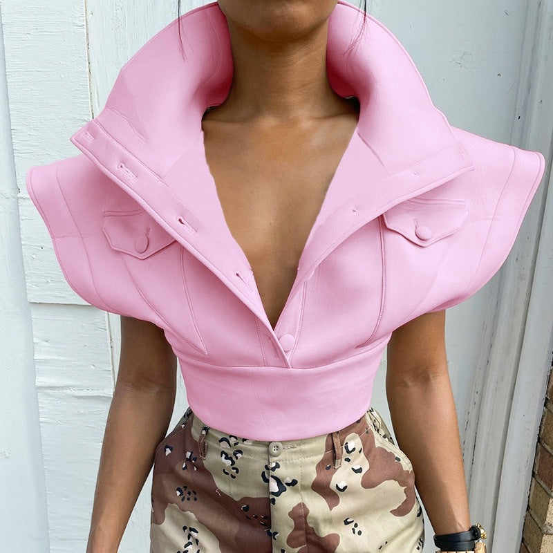 Damen Cropped Blazer mit oversized Kragen R&B