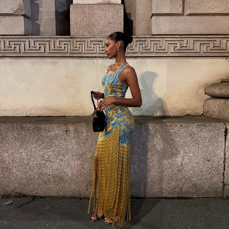 Damen Maxikleid mit Fransen und floralem Design R&B