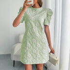 Damen Minikleid mit Puffärmeln und floralen Stickereien R&B