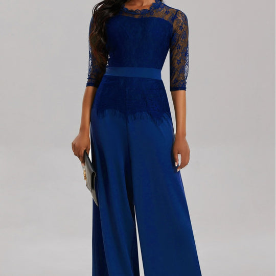 Eleganter Damen Jumpsuit mit Spitzenärmeln und Weitem Bein | R&B