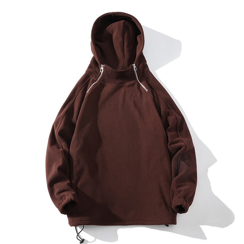 Herren Fleece Hoodie mit Reißverschluss und hohem Kragen