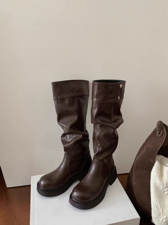 Damen Overknee-Stiefel mit elastischem Falten-Design und robustem Blockabsatz R&B