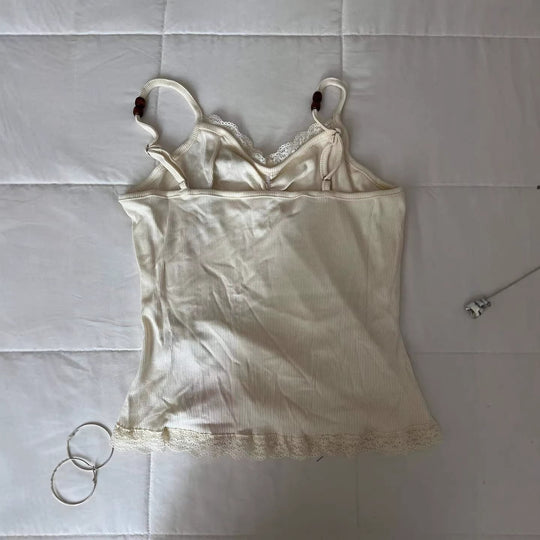 Damen Verspieltes Spaghetti-Träger Top mit Spitzendetails R&B
