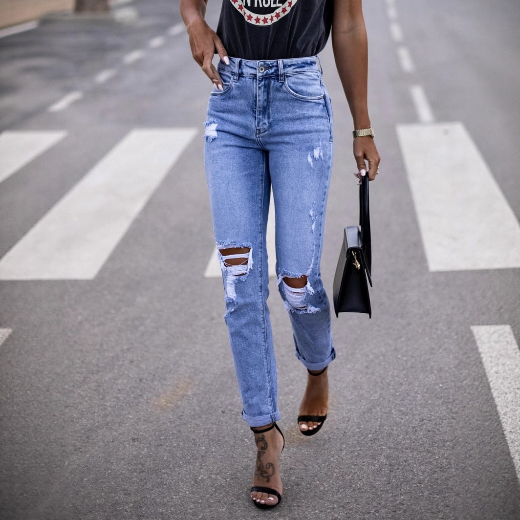 Damen Ripped High-Waist Jeans im modernen Schnitt R&B
