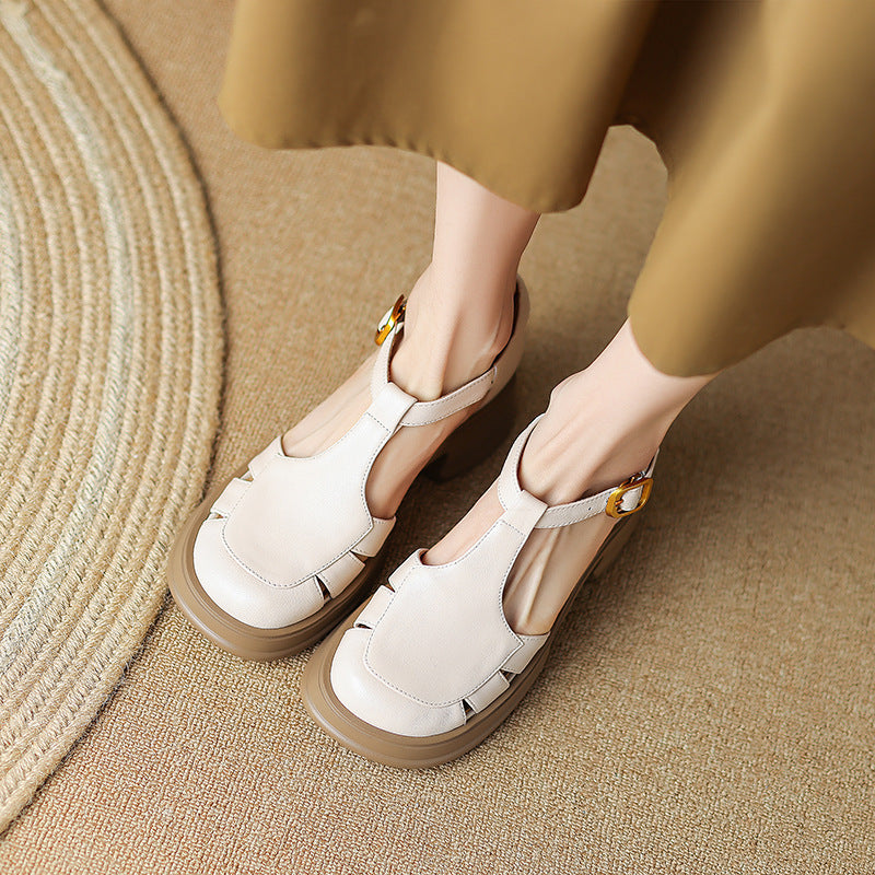 Damen Plateau-Sandalen im eleganten T-Strap Design mit modischem Verschluss