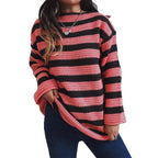 Damen lässiger Strickpullover mit kontrastierenden Streifen und weitem Schnitt R&B