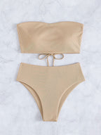 Damen Bandeau-Bikini mit hohem Bund und feinen Streifen R&B