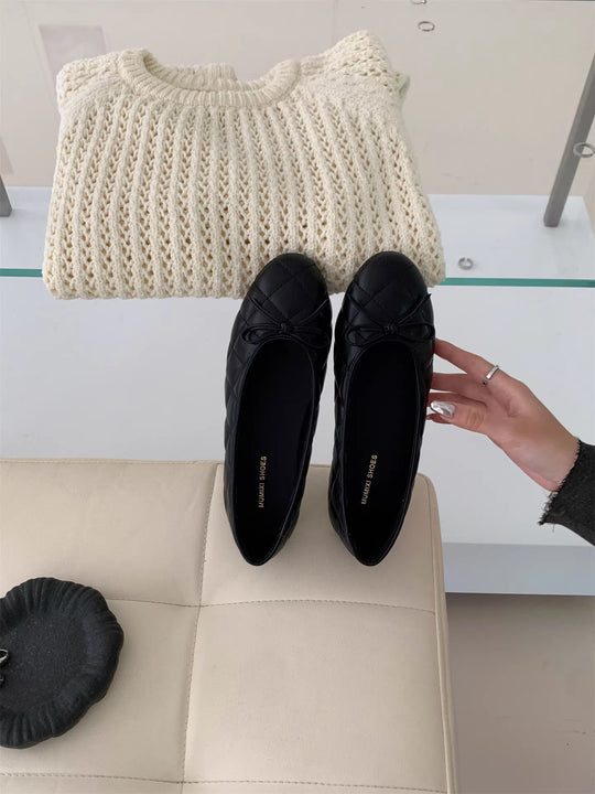 Damen Elegante Ballerinas mit quiltierter Oberfläche und dekorativem Schleifen-Detail R&B