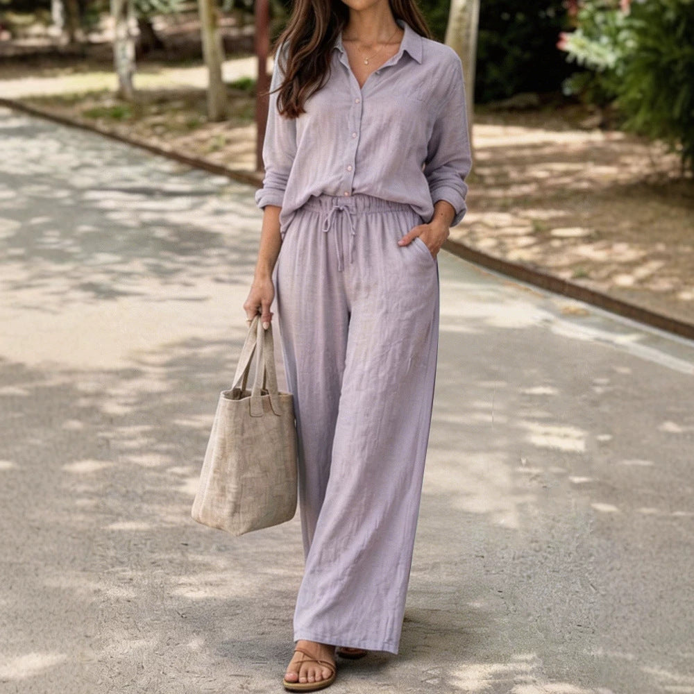 Damen Leichte und bequeme Sommerbluse mit weiten Hosen R&B