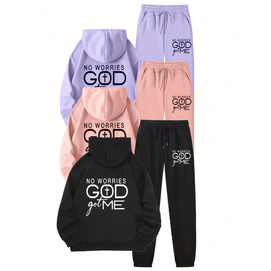 Damen Sportliches Hoodie- und Jogginghosen-Set mit inspirierendem Motiv R&B