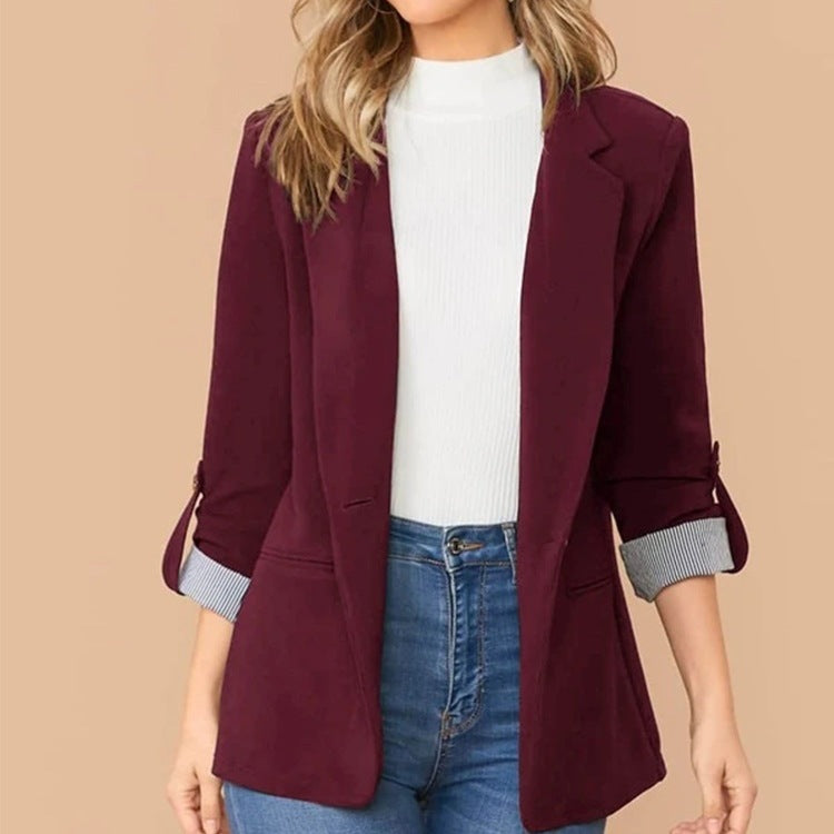Damen Eleganter lässiger Blazer mit umschlagbaren Ärmeln und klassischem Schnitt R&B