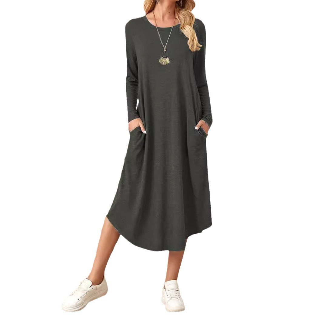 Damen lässiges Maxikleid mit elegantem Schnitt und hohem Saum R&B