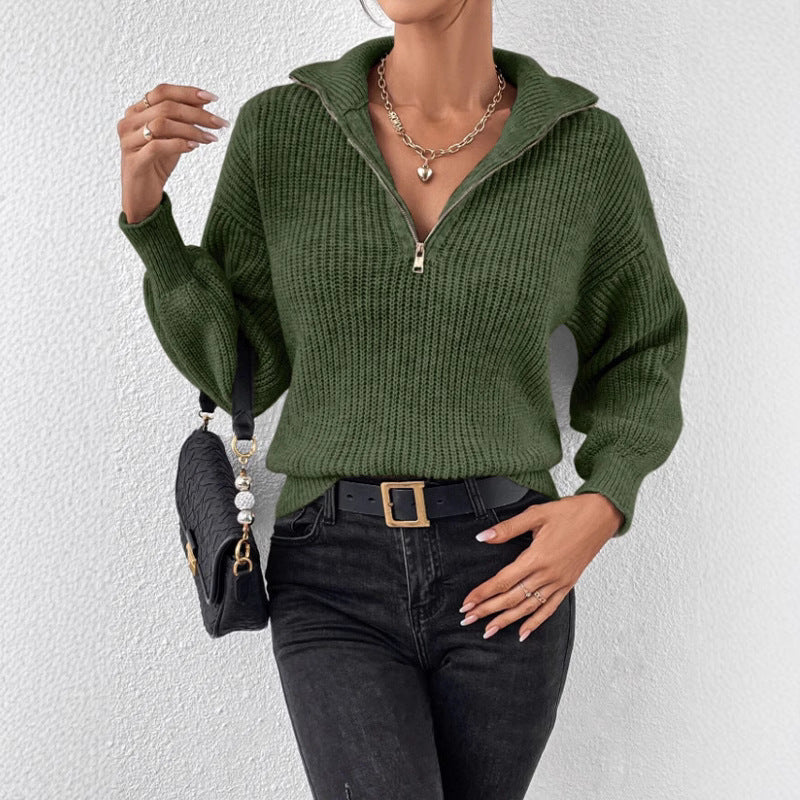 Damen modischer Pullover mit hochgeschlossenem Kragen und Reißverschluss R&B