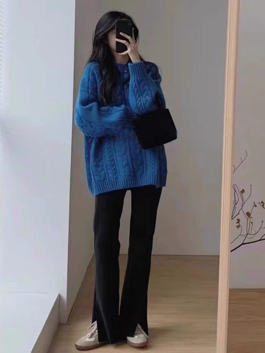 Damen Grobstrickpullover im lässigen Oversized-Stil mit Zopfmuster R&B