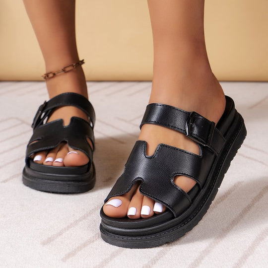 Damen bequeme Riemensandalen mit modischer Schnalle und gepolsterter Sohle R&B