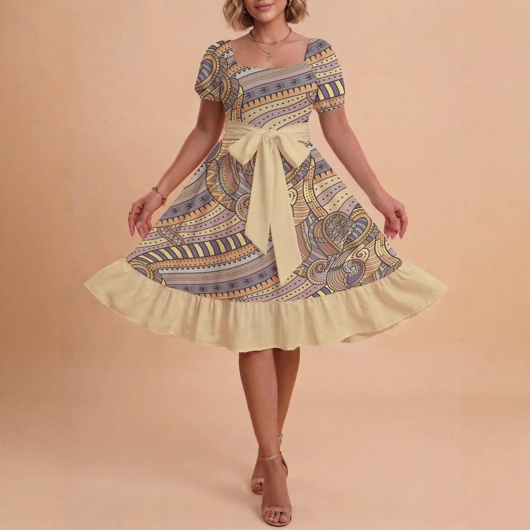 Damen elegantes Maxikleid mit floralem Design und Taillengürtel R&B