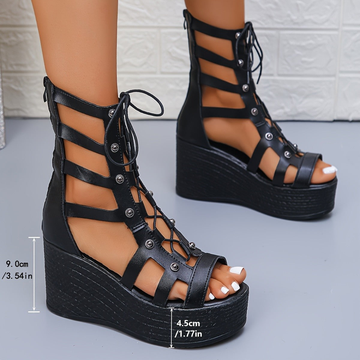 Damen Plateau Sandalen mit Schnürung R&B