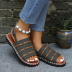 Damen Komfortable Sandalen mit geflochtenen Riemen und elastischem Fußbett R&B