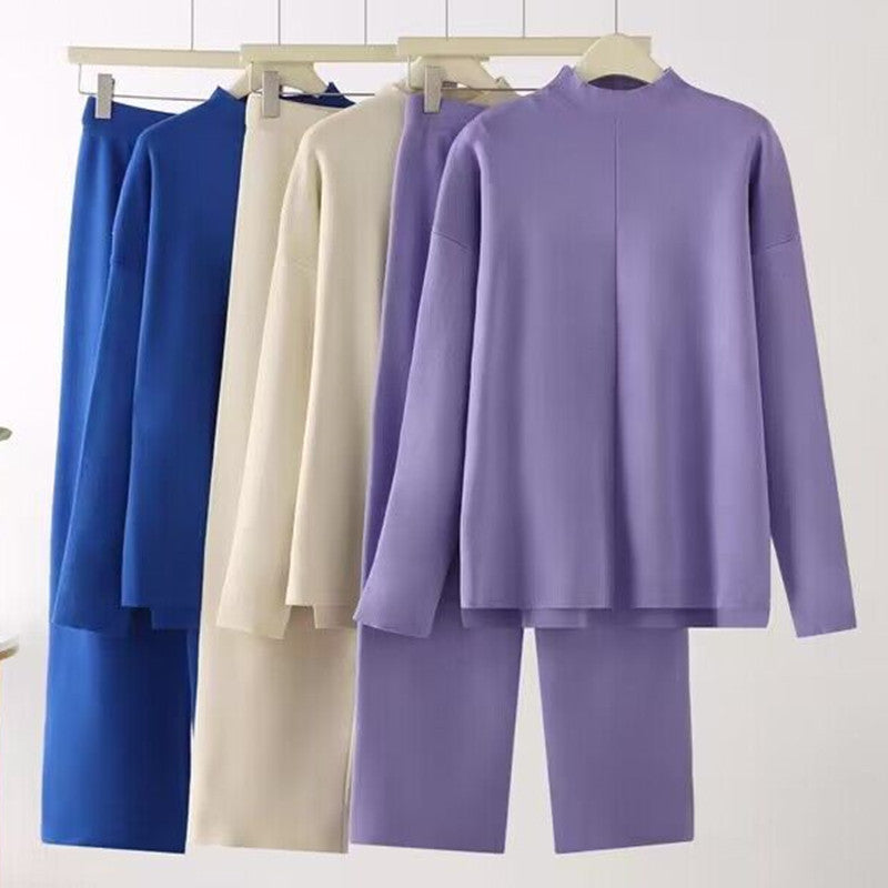 Damen elegantes Set aus langärmligem Oberteil und Palazzo-Hosen R&B
