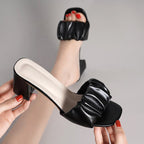 Damen trendige Blockabsatz-Sandalen mit Raffungen R&B