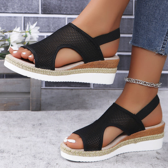 Damen Riemchen-Sandalen mit atmungsaktivem Netzmaterial und komfortabler Plateau-Sohle R&B