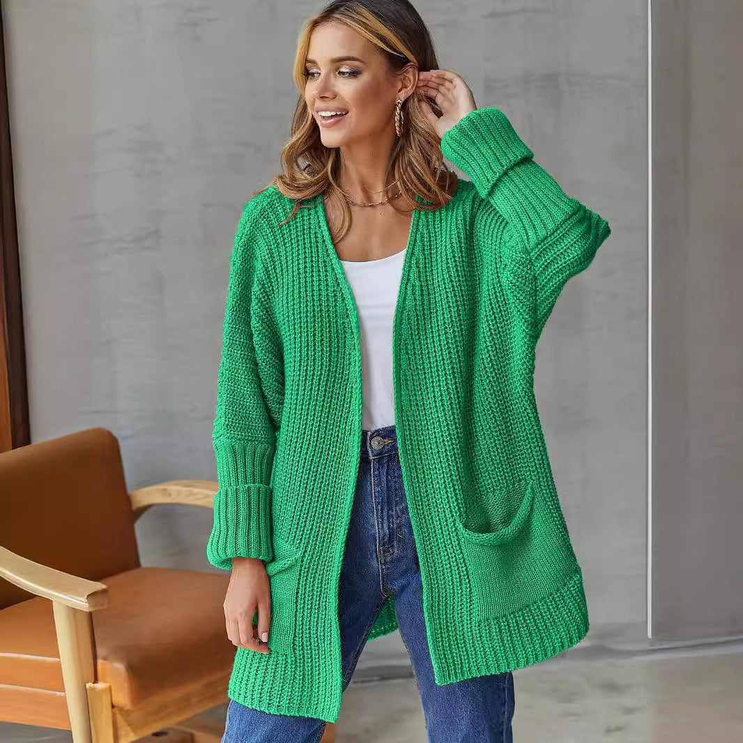 Damen gestrickter Cardigan mit großzügigen Taschen und strukturiertem Design