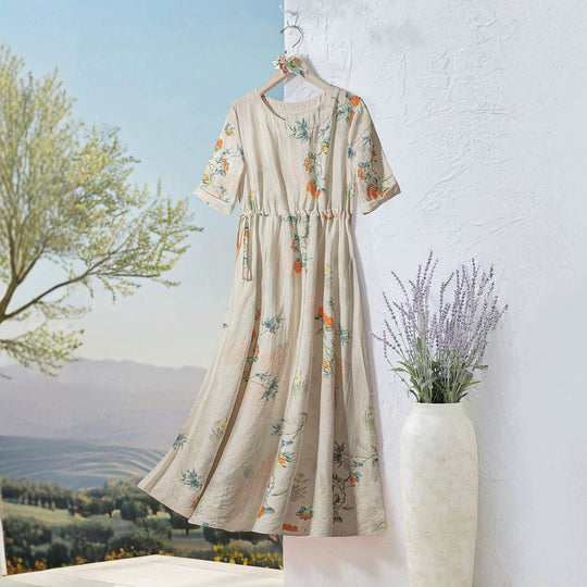 Damen Langarm Maxi-Kleid mit floralem Design und elastischem Bund R&B