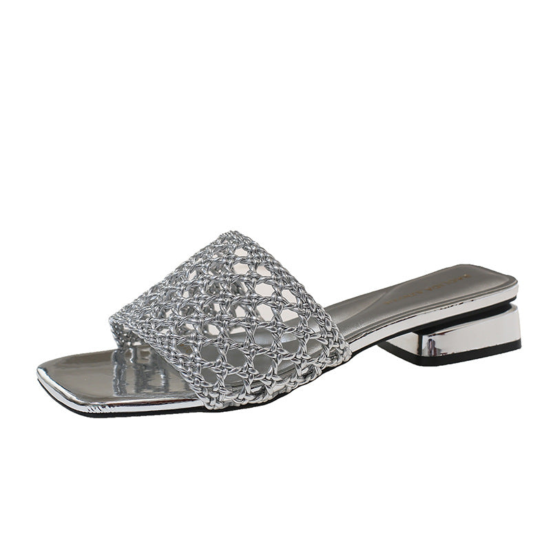Damen elegante Plateau-Sandalen mit geflochtenem Riemen und komfortablem Blockabsatz EB