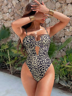 Damen Cut-Out Badeanzug mit animalischem Muster
