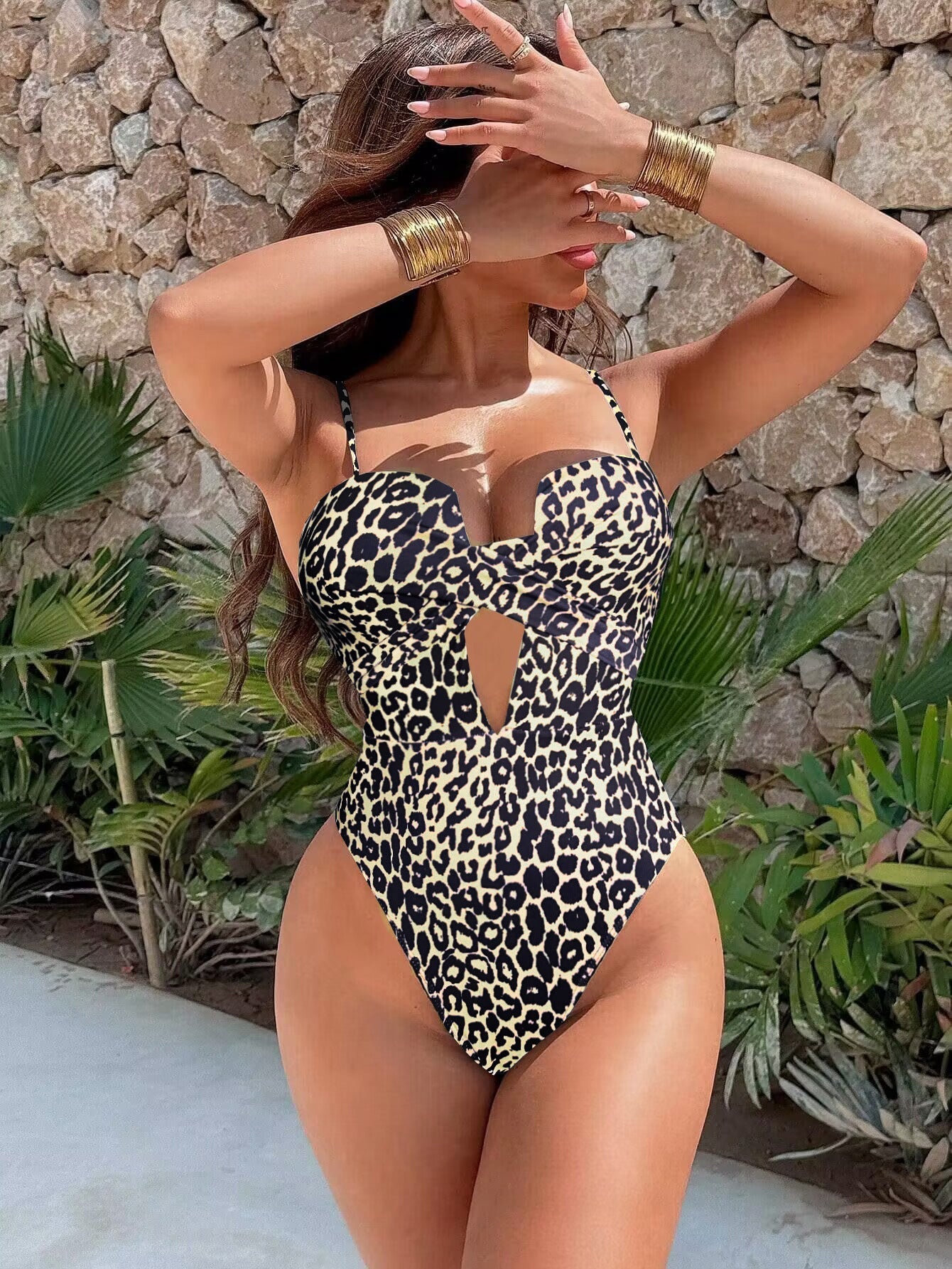 Damen Cut-Out Badeanzug mit animalischem Muster