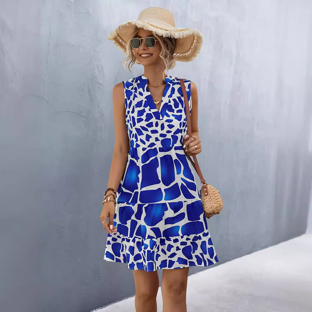 Damen Sommerkleid mit V-Ausschnitt und voluminösem Rock R&B