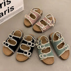 Damen bequeme Sandalen mit verstellbarem Schnallenverschluss und ergonomischem Fußbett R&B