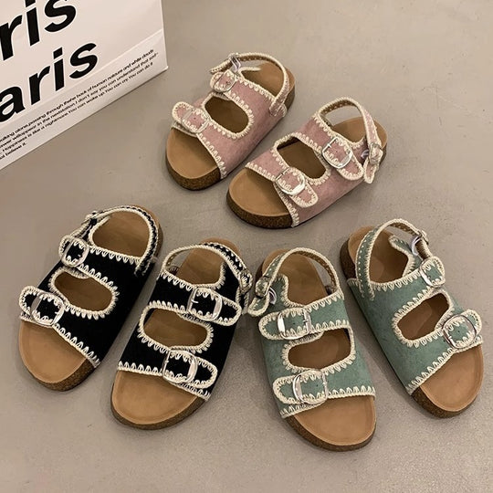 Damen bequeme Sandalen mit verstellbarem Schnallenverschluss und ergonomischem Fußbett R&B