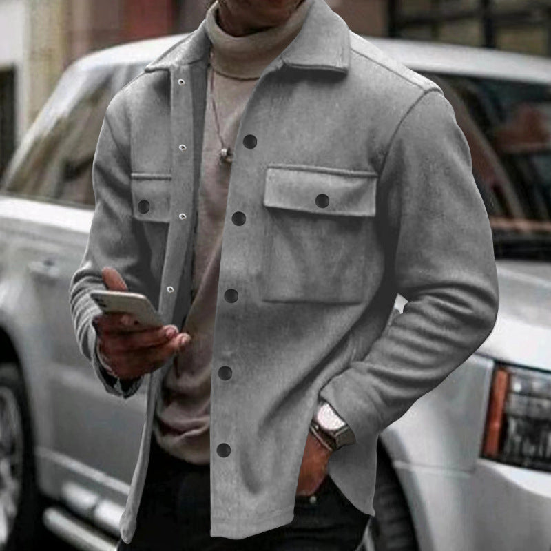Herren nan Wollmix-Hemdjacke mit aufgesetzten Brusttaschen durchgehender Knopfleiste und Kentkragen R&B