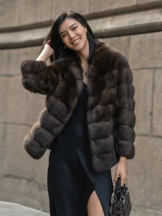 Damen Elegante Kurzjacke aus luxuriösem Kunstfell mit voluminösem Design R&B