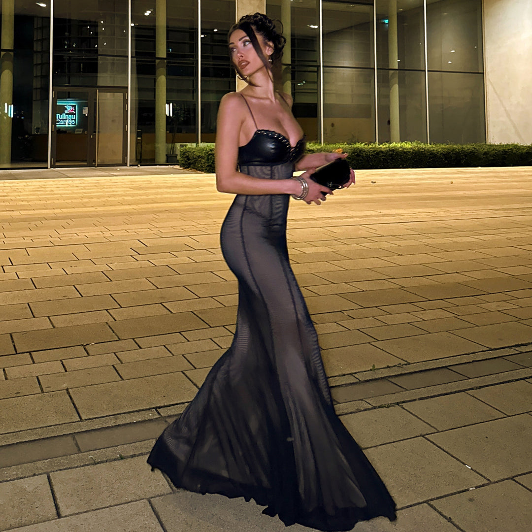 Damen Maxikleid mit verführerischem Spitzenoberteil und elegantem Schneid R&B