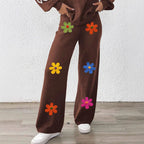 Damen lässige Strickhose mit bunten Blumenapplikationen R&B