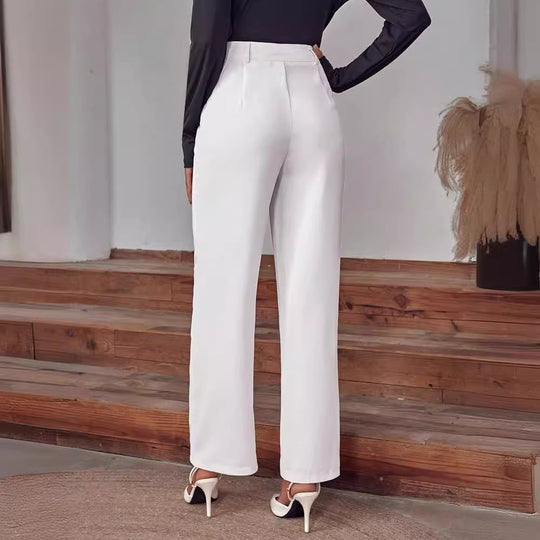 Damen elegante High-Waist Palazzo-Hose mit breiten Beinen und Falten R&B