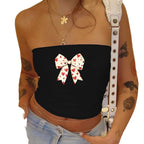 Damen Bandeau-Top mit romantischem Herzmotiv und Schleifendruck R&B